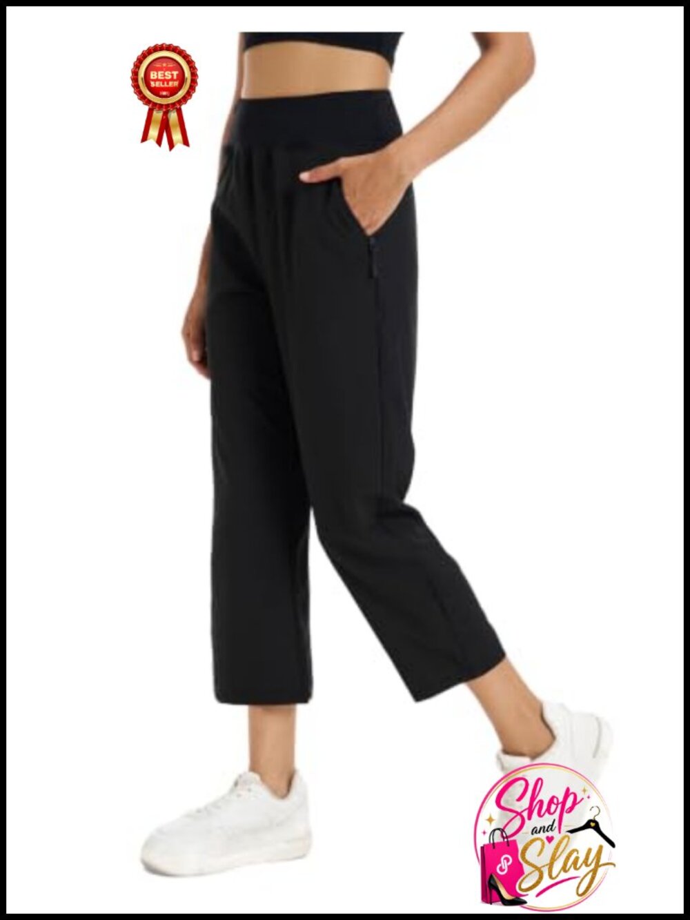 High Waisted Straight Leg Track Pants Moisture Wicking Zip Pockets